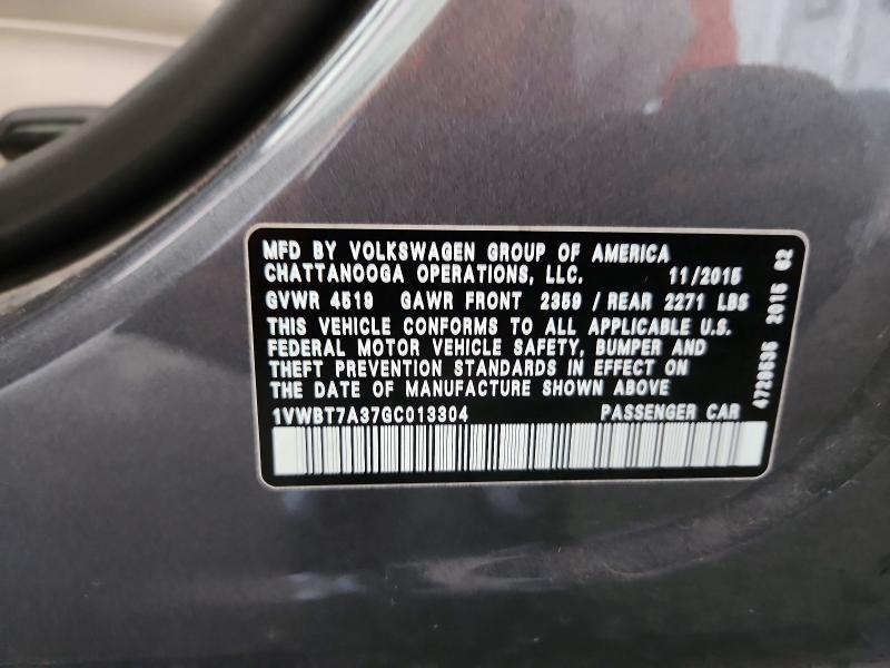 2016 Volkswagen Passat მანქანა იყიდება აუქციონზე, vin: 1VWBT7A37GC013304, აუქციონის ნომერი: 59820856