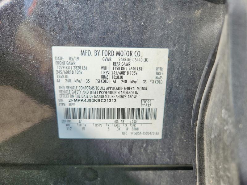 59161016 :رقم المزاد ، 2FMPK4J93KBC21313 vin ، 2019 Ford Edge مزاد بيع