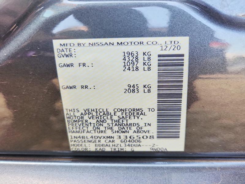 2021 Nissan Altima მანქანა იყიდება აუქციონზე, vin: 1N4BL4DVXMN336508, აუქციონის ნომერი: 61546236
