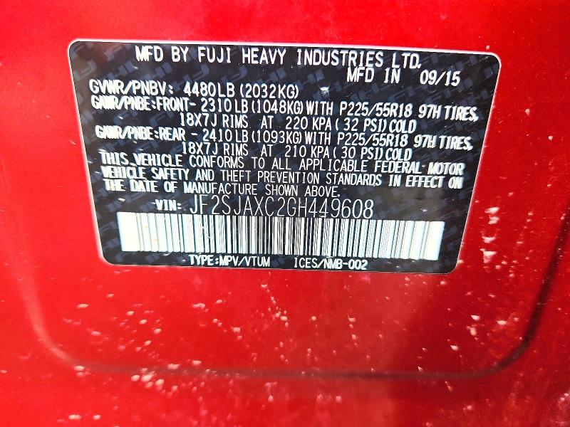59920876 :رقم المزاد ، JF2SJAXC2GH449608 vin ، 2016 Subaru Forester مزاد بيع