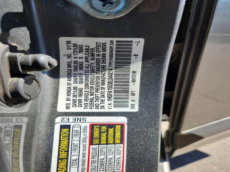 Aukcja sprzedaży 2006 Honda Civic, vin: 1HGFA15536L044214, numer aukcji: 60652386