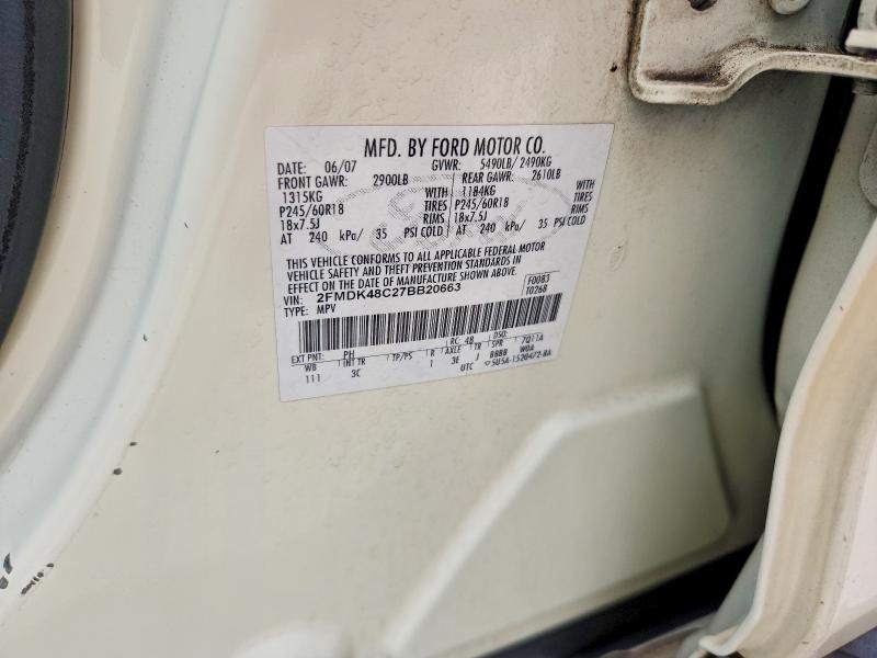 Aukcja sprzedaży 2007 Ford Edge, vin: 2FMDK48C27BB20663, numer aukcji: 60998956