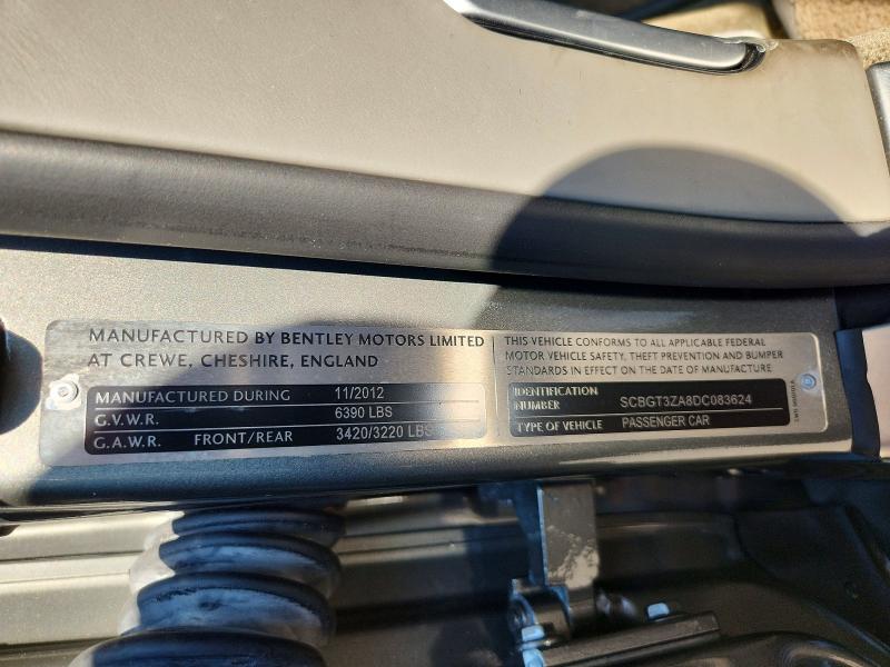 2013 Bentley Continental მანქანა იყიდება აუქციონზე, vin: SCBGT3ZA8DC083624, აუქციონის ნომერი: 60187946