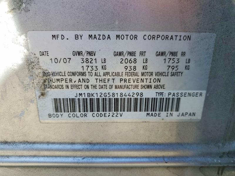 Aukcja sprzedaży 2008 Mazda 3, vin: JM1BK12G581844298, numer aukcji: 61782626