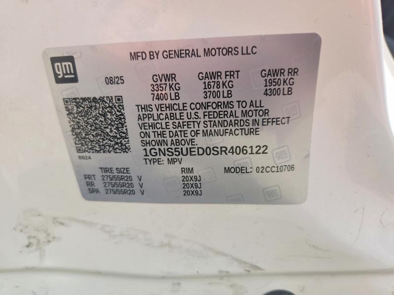 Продаж на аукціоні авто 2025 Chevrolet Tahoe, vin: 1GNS5UED0SR406122, номер лоту: 59808546