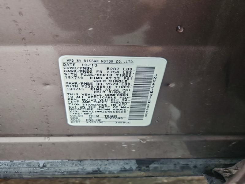 60383656 :رقم المزاد ، JN8AZ1MW3EW506526 vin ، 2014 Nissan Murano مزاد بيع