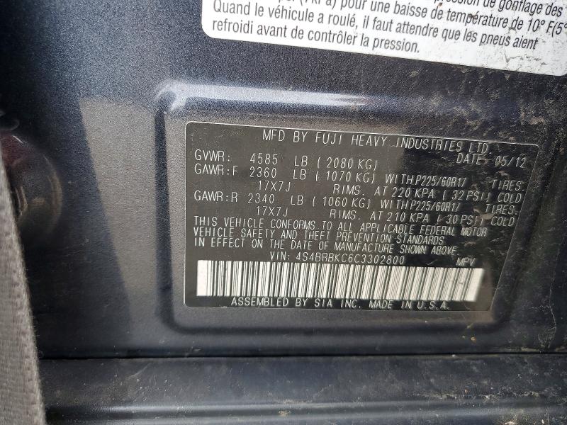 60206426 :رقم المزاد ، 4S4BRBKC6C3302800 vin ، 2012 Subaru Outback مزاد بيع