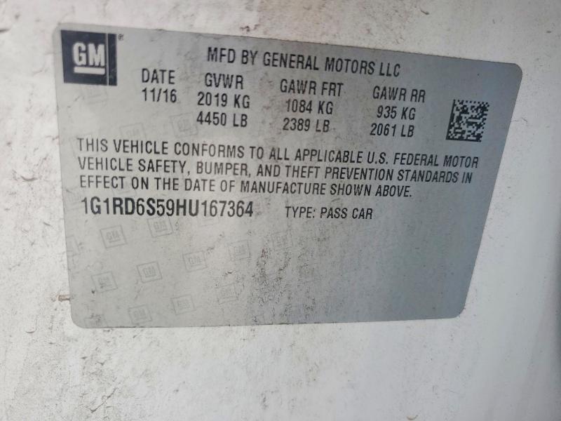 Продаж на аукціоні авто 2017 Chevrolet Volt, vin: 1G1RD6S59HU167364, номер лоту: 59115896