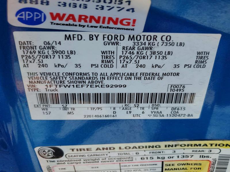Aukcja sprzedaży 2014 Ford F150, vin: 1FTFW1EF7EKE92999, numer aukcji: 59692526