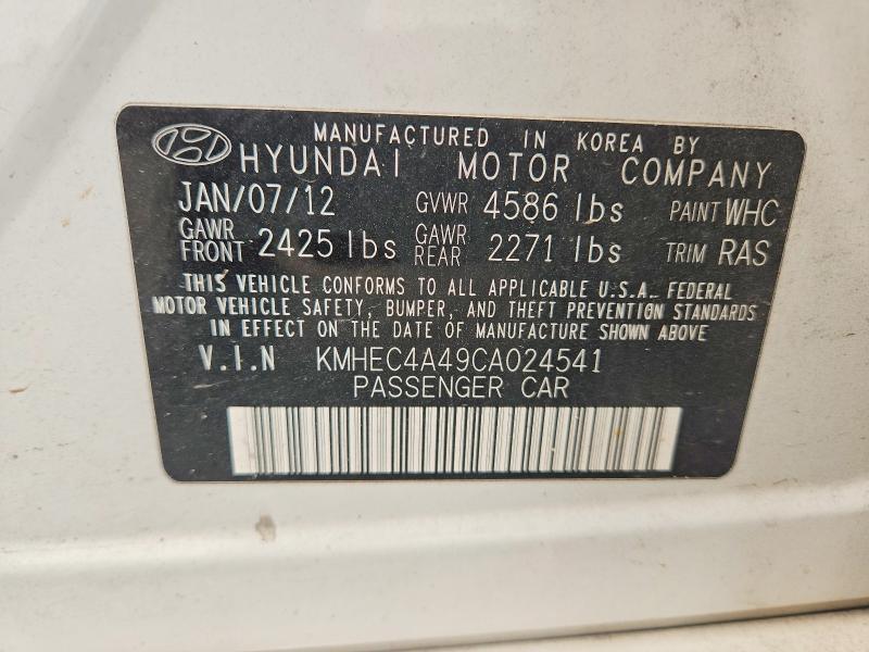 Aukcja sprzedaży 2012 Hyundai Sonata, vin: KMHEC4A49CA024541, numer aukcji: 61397116