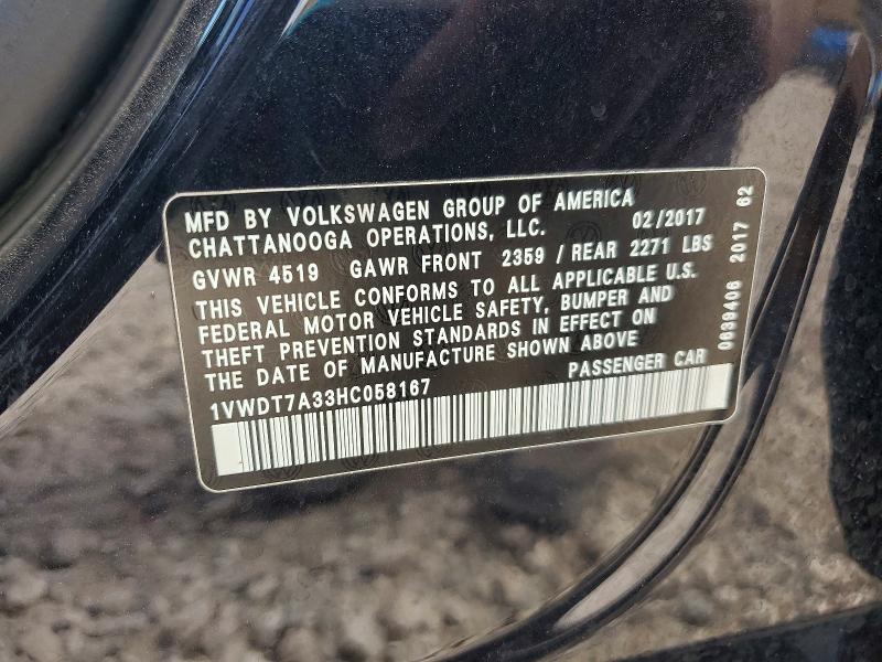 Продажа на аукционе авто 2017 Volkswagen Passat, vin: 1VWDT7A33HC058167, номер лота: 60765396