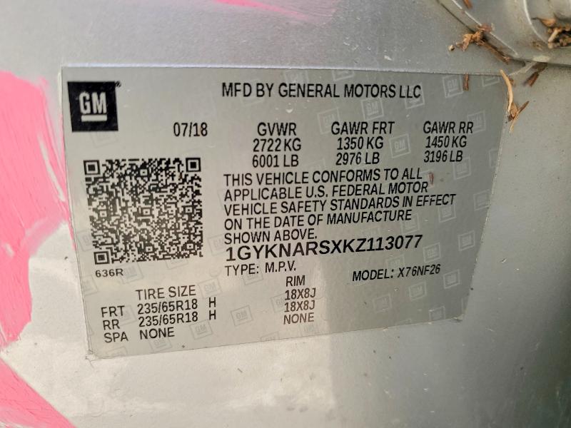 2019 Cadillac Xt5 მანქანა იყიდება აუქციონზე, vin: 1GYKNARSXKZ113077, აუქციონის ნომერი: 58007956