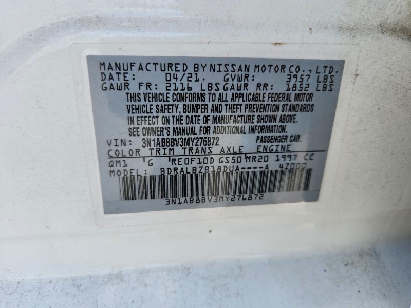 2021 Nissan Sentra მანქანა იყიდება აუქციონზე, vin: 3N1AB8BV3MY276872, აუქციონის ნომერი: 59710636