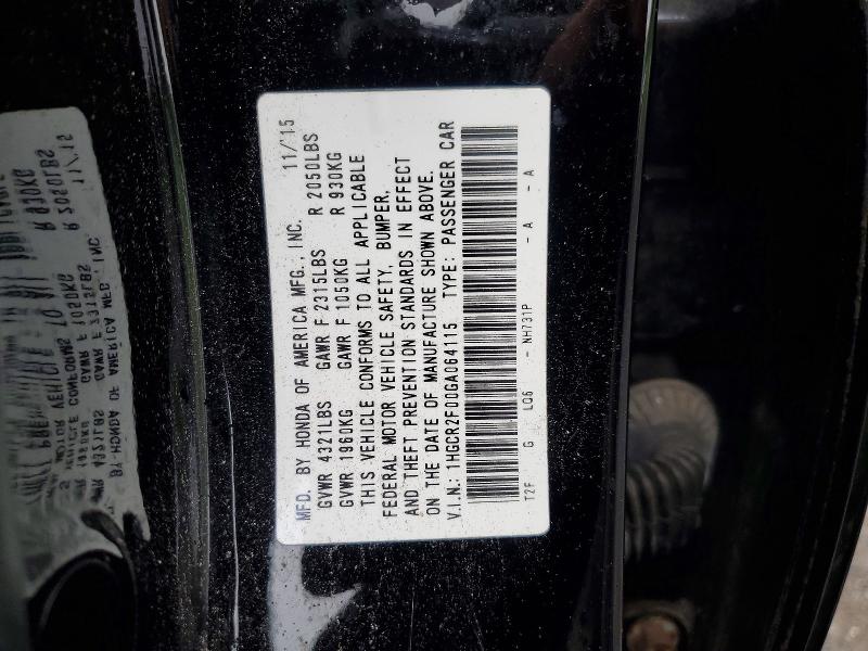 60147786 :رقم المزاد ، 1HGCR2F00GA064115 vin ، 2016 Honda Accord مزاد بيع