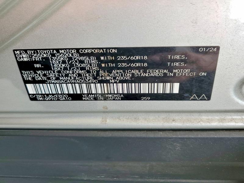 61225966 :رقم المزاد ، JTMABACA9RA053490 vin ، 2024 Toyota Bz4x مزاد بيع