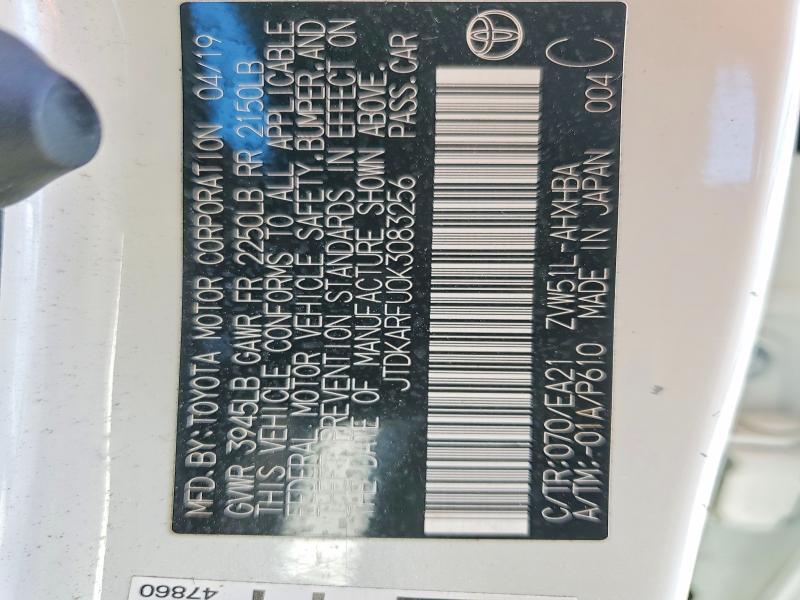 Продаж на аукціоні авто 2019 Toyota Prius, vin: JTDKARFU0K3083256, номер лоту: 59188186