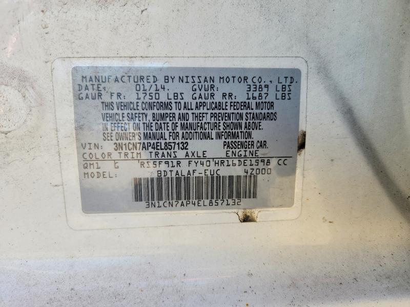 2014 Nissan Versa მანქანა იყიდება აუქციონზე, vin: 3N1CN7AP4EL857132, აუქციონის ნომერი: 62153836