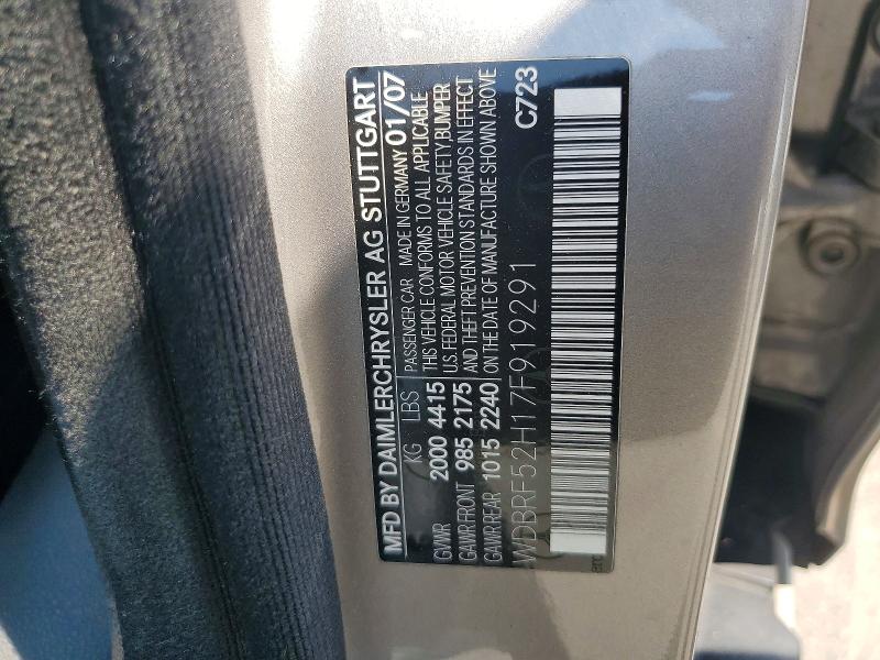 62576276 :رقم المزاد ، WDBRF52H17F919291 vin ، 2007 Mercedes-benz C مزاد بيع