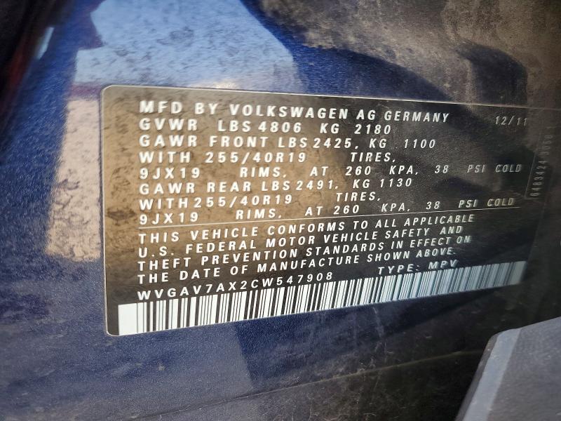 Aukcja sprzedaży 2012 Volkswagen Tiguan, vin: WVGAV7AX2CW547908, numer aukcji: 61733346