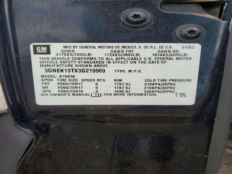 2003 Chevrolet Avalanche მანქანა იყიდება აუქციონზე, vin: 3GNEK13TX3G219969, აუქციონის ნომერი: 59722296
