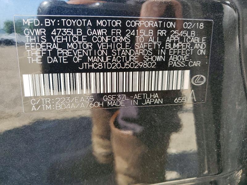2018 Lexus Is მანქანა იყიდება აუქციონზე, vin: JTHC81D20J5029802, აუქციონის ნომერი: 59174516