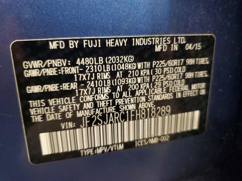Aukcja sprzedaży 2015 Subaru Forester, vin: JF2SJARC1FH818289, numer aukcji: 61932326