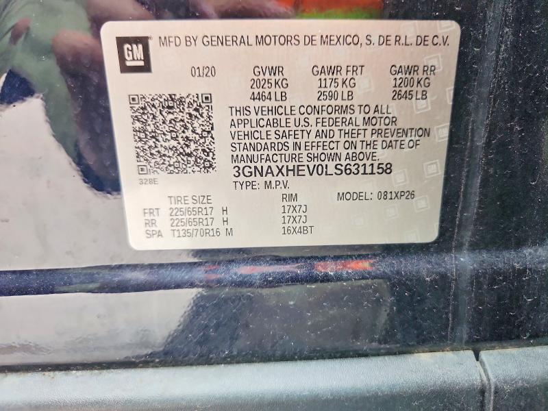 61725736 :رقم المزاد ، 3GNAXHEV0LS631158 vin ، 2020 Chevrolet Equinox مزاد بيع