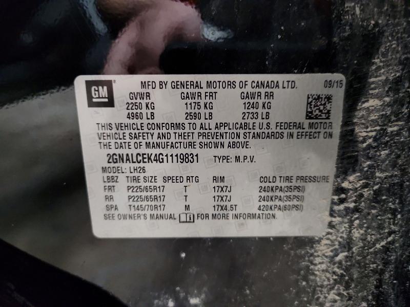 Aukcja sprzedaży 2016 Chevrolet Equinox, vin: 2GNALCEK4G1119831, numer aukcji: 58817736