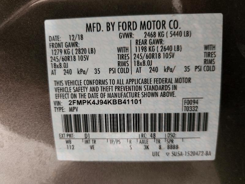 Продажа на аукционе авто 2019 Ford Edge, vin: 2FMPK4J94KBB41101, номер лота: 61215836