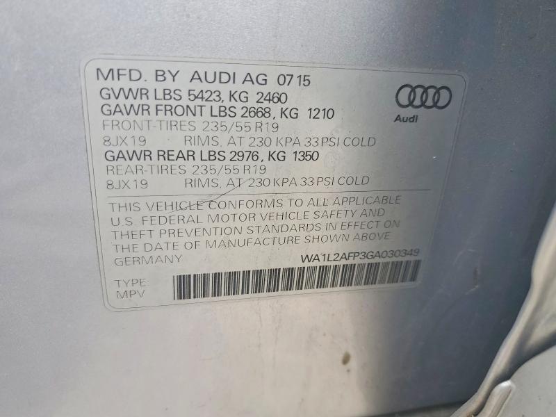 Продажа на аукционе авто 2016 Audi Q5, vin: WA1L2AFP3GA030349, номер лота: 60010806