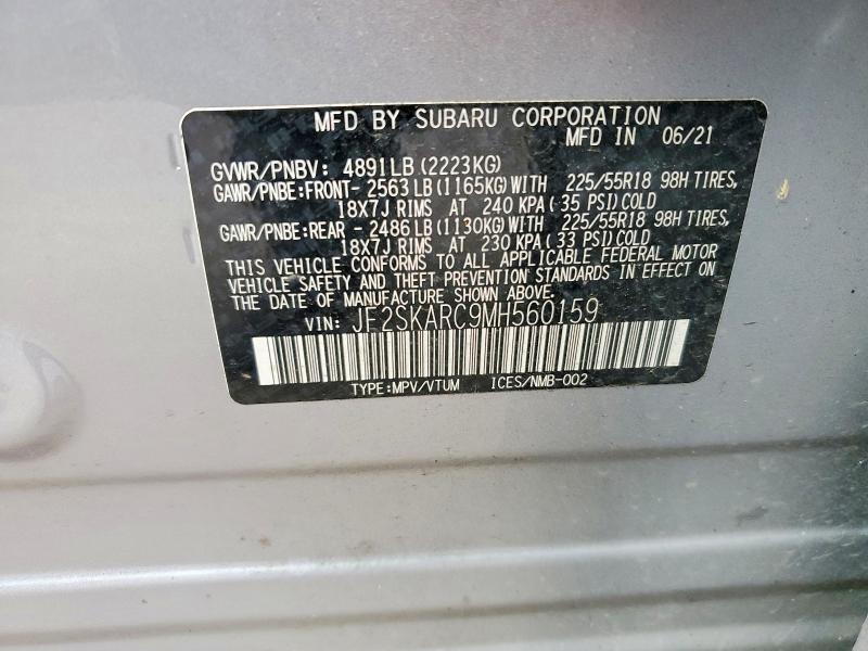 Продаж на аукціоні авто 2021 Subaru Forester, vin: JF2SKARC9MH560159, номер лоту: 59200086