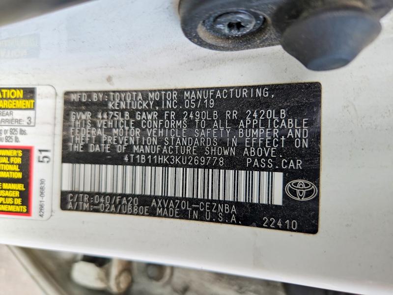 Продажа на аукционе авто 2019 Toyota Camry, vin: 4T1B11HK3KU269778, номер лота: 63002666
