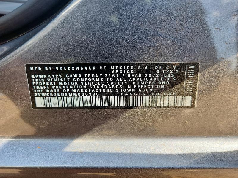 63031916 :رقم المزاد ، 3VWC57BU8MM036980 vin ، 2021 Volkswagen Jetta مزاد بيع