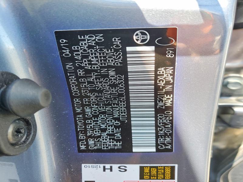 61167726 :رقم المزاد ، JTDEBRBE6LJ006302 vin ، 2020 Toyota Corolla مزاد بيع