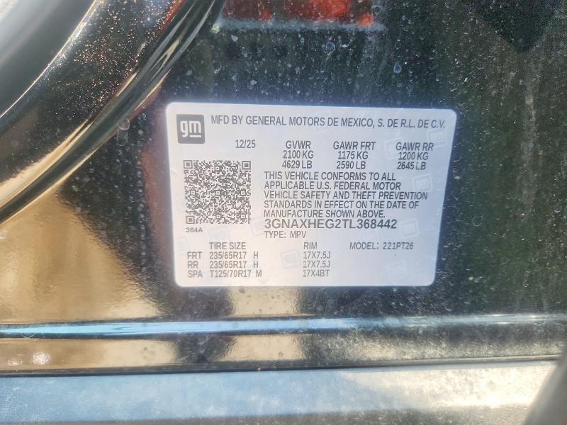 Aukcja sprzedaży 2026 Chevrolet Equinox, vin: 3GNAXHEG2TL368442, numer aukcji: 62451116