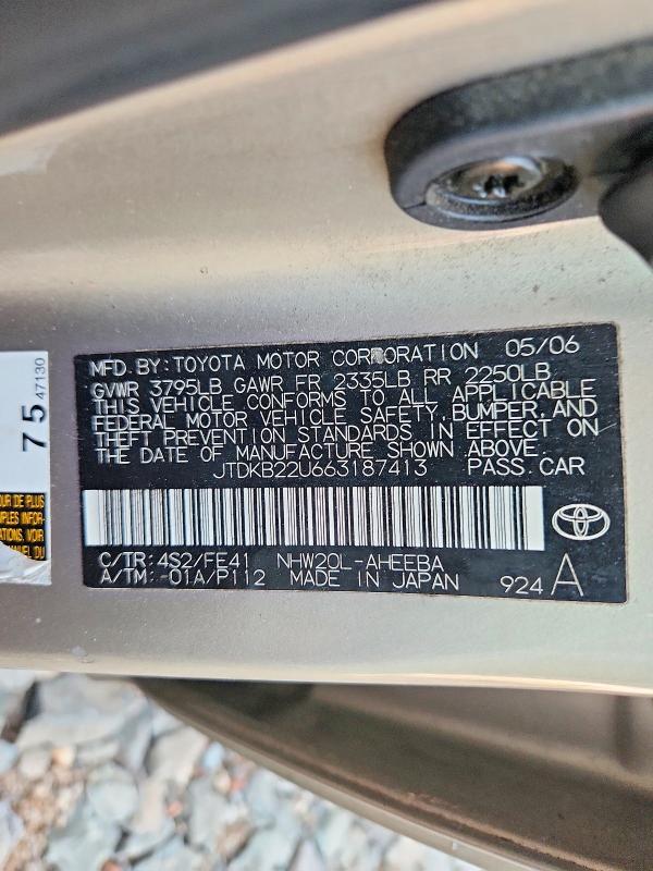 Продажа на аукционе авто 2006 Toyota Prius, vin: JTDKB22U663187413, номер лота: 61513506