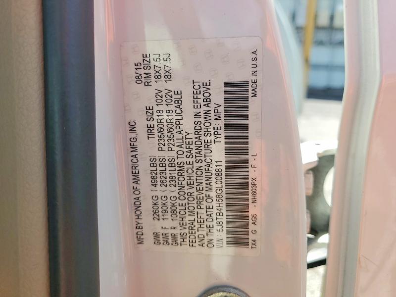 60004616 :رقم المزاد ، 5J8TB4H58GL008811 vin ، 2016 Acura Rdx مزاد بيع
