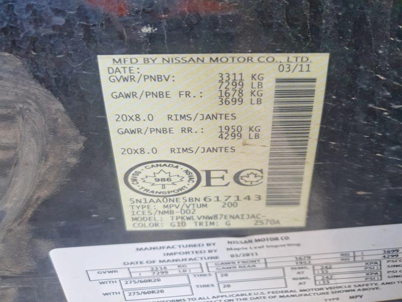 Продажа на аукционе авто 2011 Nissan Armada, vin: 5N1AA0NE5BN617143, номер лота: 60387556