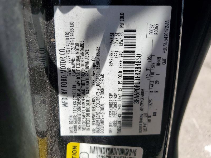 Aukcja sprzedaży 2014 Ford Fusion, vin: 3FA6P0PU1ER284850, numer aukcji: 59830646