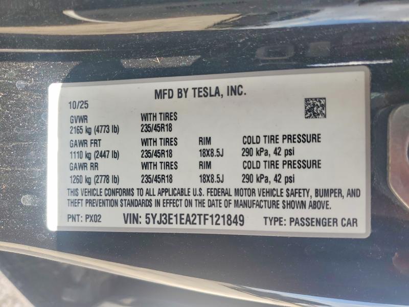 2026 Tesla Model 3 მანქანა იყიდება აუქციონზე, vin: 5YJ3E1EA2TF121849, აუქციონის ნომერი: 62651716