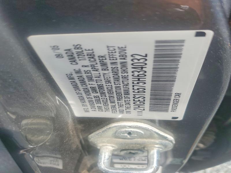 Aukcja sprzedaży 2005 Honda Civic, vin: 2HGES16575H634032, numer aukcji: 60320836