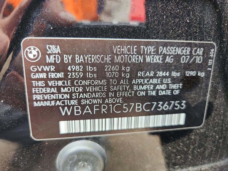 Продаж на аукціоні авто 2011 Bmw 528, vin: WBAFR1C57BC736753, номер лоту: 63024236
