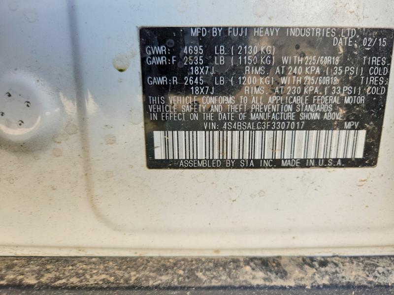 62300916 :رقم المزاد ، 4S4BSALC3F3307017 vin ، 2015 Subaru Outback مزاد بيع
