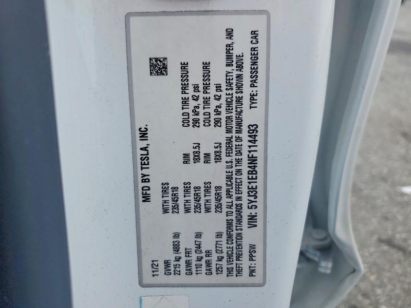 Продаж на аукціоні авто 2022 Tesla Model 3, vin: 5YJ3E1EB4NF114493, номер лоту: 61561306