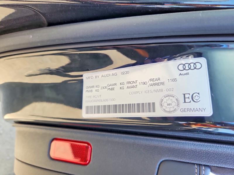 2020 Audi S4 მანქანა იყიდება აუქციონზე, vin: WAUC4AF43LA051330, აუქციონის ნომერი: 58921726