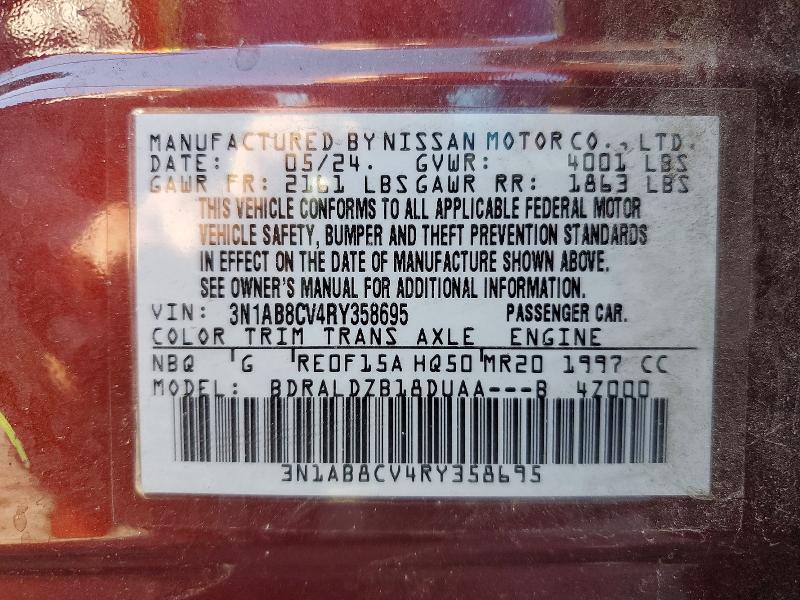 2024 Nissan Sentra მანქანა იყიდება აუქციონზე, vin: 3N1AB8CV4RY358695, აუქციონის ნომერი: 59739556