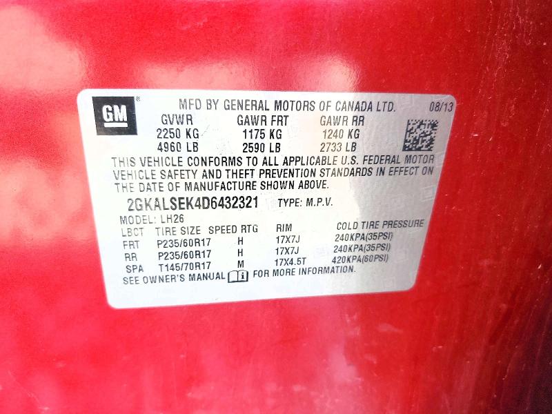 2013 Gmc Terrain მანქანა იყიდება აუქციონზე, vin: 2GKALSEK4D6432321, აუქციონის ნომერი: 60414136