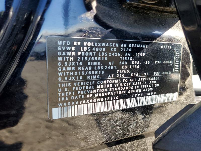 Продажа на аукционе авто 2016 Volkswagen Tiguan, vin: WVGAV7AX8GW518970, номер лота: 60892576