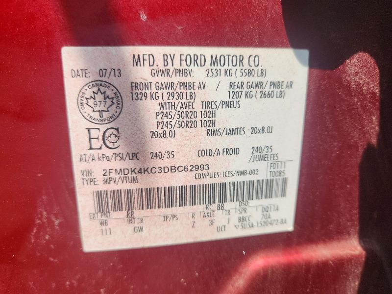 Продажа на аукционе авто 2013 Ford Edge, vin: 2FMDK4KC3DBC62993, номер лота: 63236706