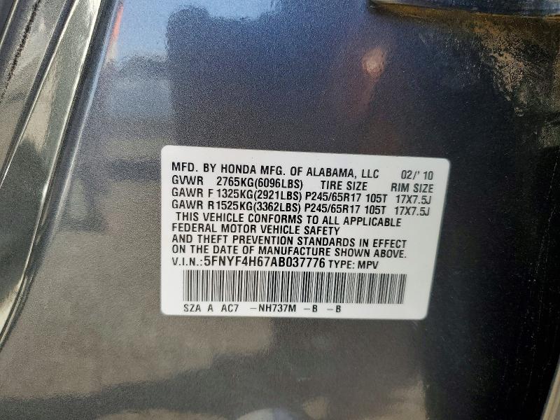 Продаж на аукціоні авто 2010 Honda Pilot, vin: 5FNYF4H67AB037776, номер лоту: 60272806